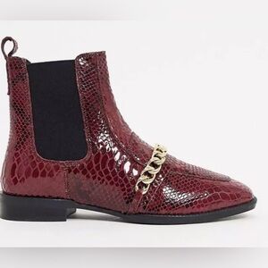 ASOS Boots Red Snake Bootie Gold Chain Ava Leather Women’s Size 5 Animal Print